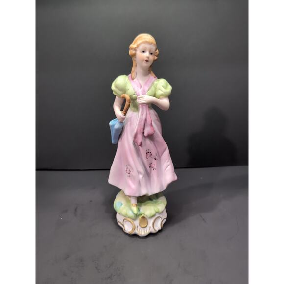 Capodimonte Porcelain Lady Figurine, Woman With Parasol, Umbrella Sculpture, Vtg - Picture 1 of 9